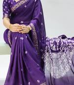 purple color shibori printed mull jacquard saree with unstitched blouse