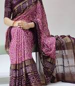 Wine Color Bandhni Printed With Foil Work Moss Art Silk Saree With Unstitched Blouse