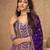 Purple embroidery & sequins   chinnon silk straight  palazzo  suit- free size stitched(size upto 42")