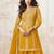 Yellow zari embroidery & sequence work  chinnon silk straight  palazzo  suit- free size stitched(size upto 42")