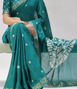 rama color shibori printed mull jacquard saree with unstitched blouse