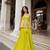 Lime yellow organza peplum palazzo suit with zari, sequins, bead and thread work, free-size stitched.