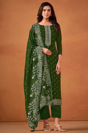 Green embroidered georgette straight cut eid wear salwar kameez