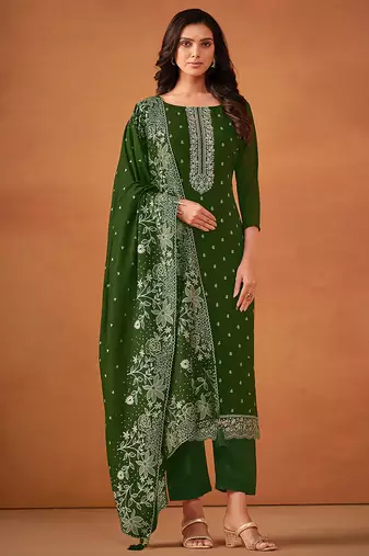 Green embroidered georgette straight cut eid wear salwar kameez
