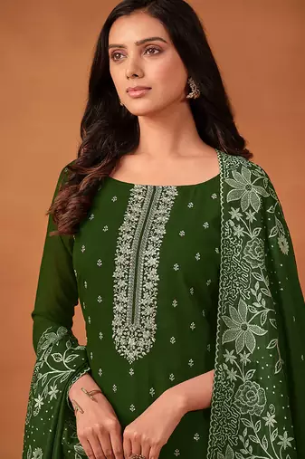 Green embroidered georgette straight cut eid wear salwar kameez