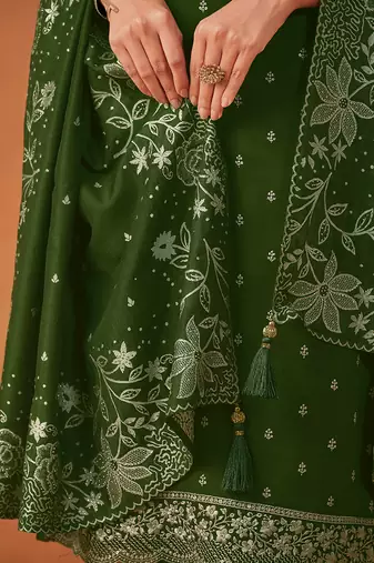 Green embroidered georgette straight cut eid wear salwar kameez