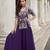 Deep purple organza peplum palazzo suit with zari, sequins, beads and thread work, free-size stitched.