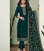 Green embroidered georgette straight cut salwar kameez for eid