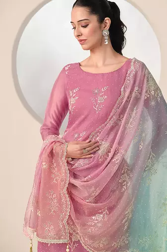 Pink embroidered & jarkan work organza straight cut suits for women