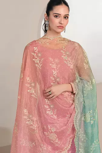 Pink embroidered & jarkan work organza straight cut suits for women