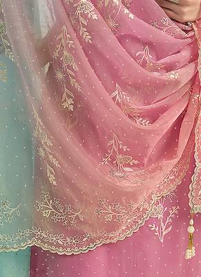 Pink embroidered & jarkan work organza straight cut suits for women 4