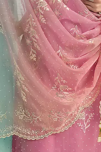 Pink embroidered & jarkan work organza straight cut suits for women