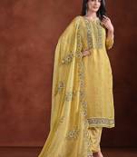 Yellow embroidered & jarkan organza straight cut party wear salwar kameez
