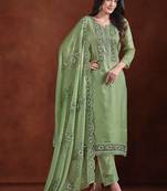 Green embroidered & jarkan organza straight cut salwar kameez for women