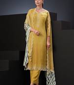 Yellow swarovski satin silk straight cut salwar kameez