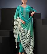 Sea green swarovski satin silk straight cut salwar kameez style