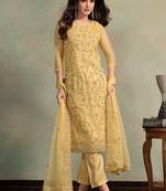 Yellow embroidered & jarkan organza chiffon straight cut salwar kameez eid for women