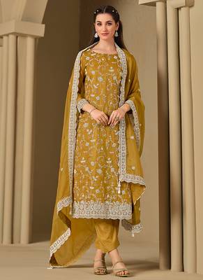Mustrad embroidered & swarovski organza straight cut eid wear salwar kameez 1