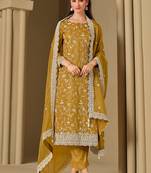 Mustrad embroidered & swarovski organza straight cut eid wear salwar kameez