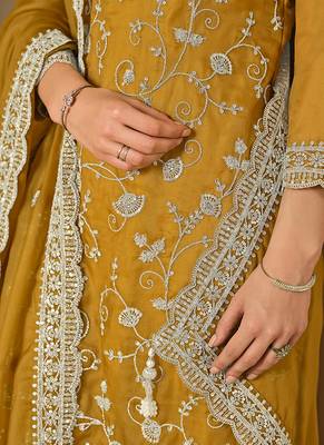 Mustrad embroidered & swarovski organza straight cut eid wear salwar kameez 3
