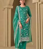 Rama green embroidered & swarovski organza straight cut salwar kameez for eid