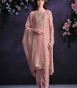 Pink embroidered & jarkan shimmer organza straight cut party wear salwar kameez