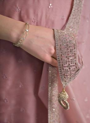Pink embroidered & jarkan shimmer organza straight cut party wear salwar kameez 4