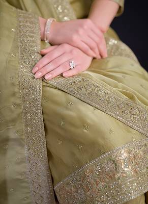 Beige embroidered & jarkan shimmer organza straight cut suits salwar kameez 3