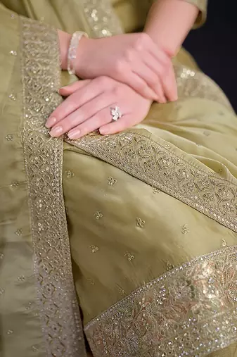 Beige embroidered & jarkan shimmer organza straight cut suits salwar kameez