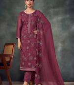 Maroon embroidered & swarovski chiffon straight cut suit