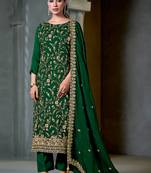 Green embroidered & hand work satin chiffon straight cut eid wear salwar kameez for women