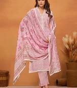 Pink chikankari viscose organza straight cut salwar kameez
