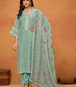 Sea green chikankari viscose organza straight cut salwar kameez for women
