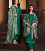 Green embroidered chinnon silk straight cut salwar kameez dubble dupatta