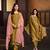 Mustard embroidered chinnon silk straight cut salwar kameez dubble dupatta