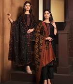 Black embroidered chinnon silk straight cut salwar kameez dubble dupatta