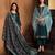 Petrol blue embroidered chinnon silk straight cut salwar kameez dubble dupatta
