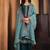 Petrol blue embroidered chinnon silk straight cut salwar kameez dubble dupatta