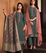 Sea green embroidered chinnon silk straight cut salwar kameez dubble dupatta