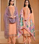 Peach embroidered & swarovski chiffon straight cut salwar kameez dubble dupatta