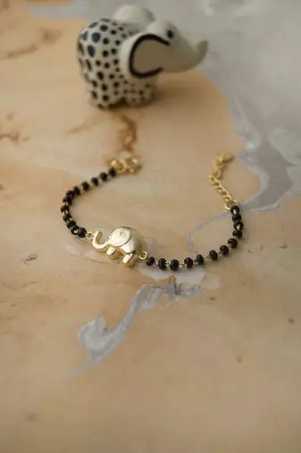 Gold-plated lucky baby elephant black beads nazariya bracelet
