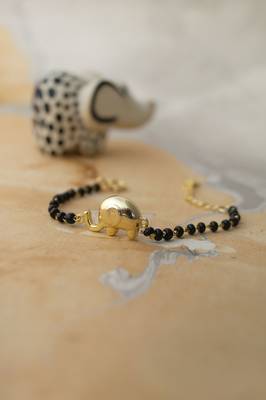 Gold-plated lucky baby elephant black beads nazariya bracelet 2