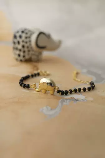 Gold-plated lucky baby elephant black beads nazariya bracelet