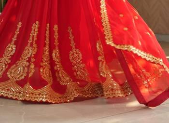 Red Faux Blooming Designer Gown with Heavy Embroidery, Zari   Sequins Work 2