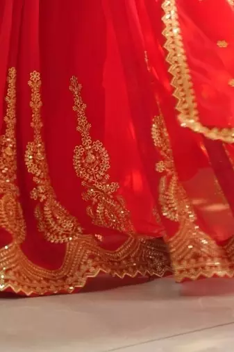 Red Faux Blooming Designer Gown with Heavy Embroidery, Zari   Sequins Work