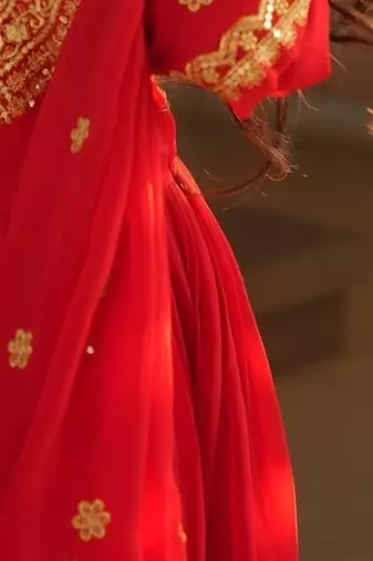 Red Faux Blooming Designer Gown with Heavy Embroidery, Zari   Sequins Work
