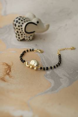 Gold-plated lucky baby elephant black beads nazariya bracelet 3
