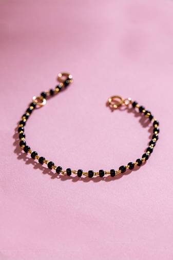 Gold-plated lucky baby elephant black beads nazariya bracelet