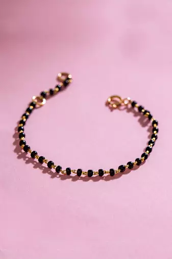 Gold-plated lucky baby elephant black beads nazariya bracelet