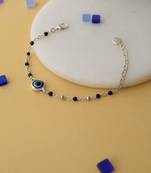 Rhodium-plated evil eye black beads nazariya bracelet
